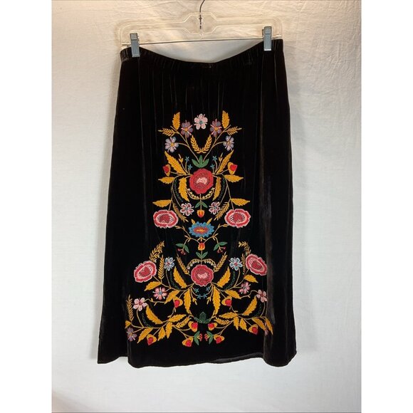 New $180 Ivy Jane size M midi Skirt Black Velvet floral Embroidered BOHO FALL - Picture 1 of 10